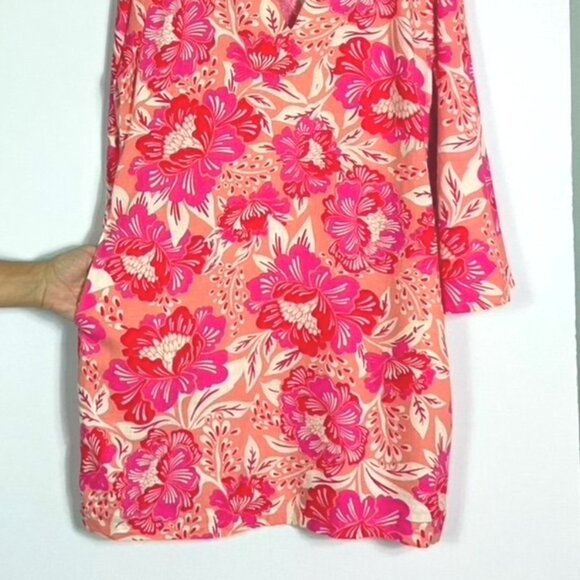 Sigrid Olsen Floral Hawaiian Print 3/4 Bell Sleeve Linen Blend Shift Dress, US10 - Picture 5 of 11